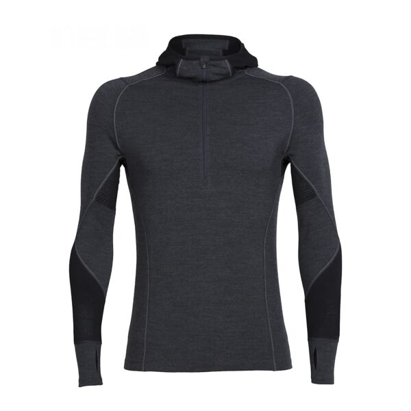 ICEBREAKER Mens Winter Zone LS Half Zip Hood JET HTHR/BLACK/LUNAR