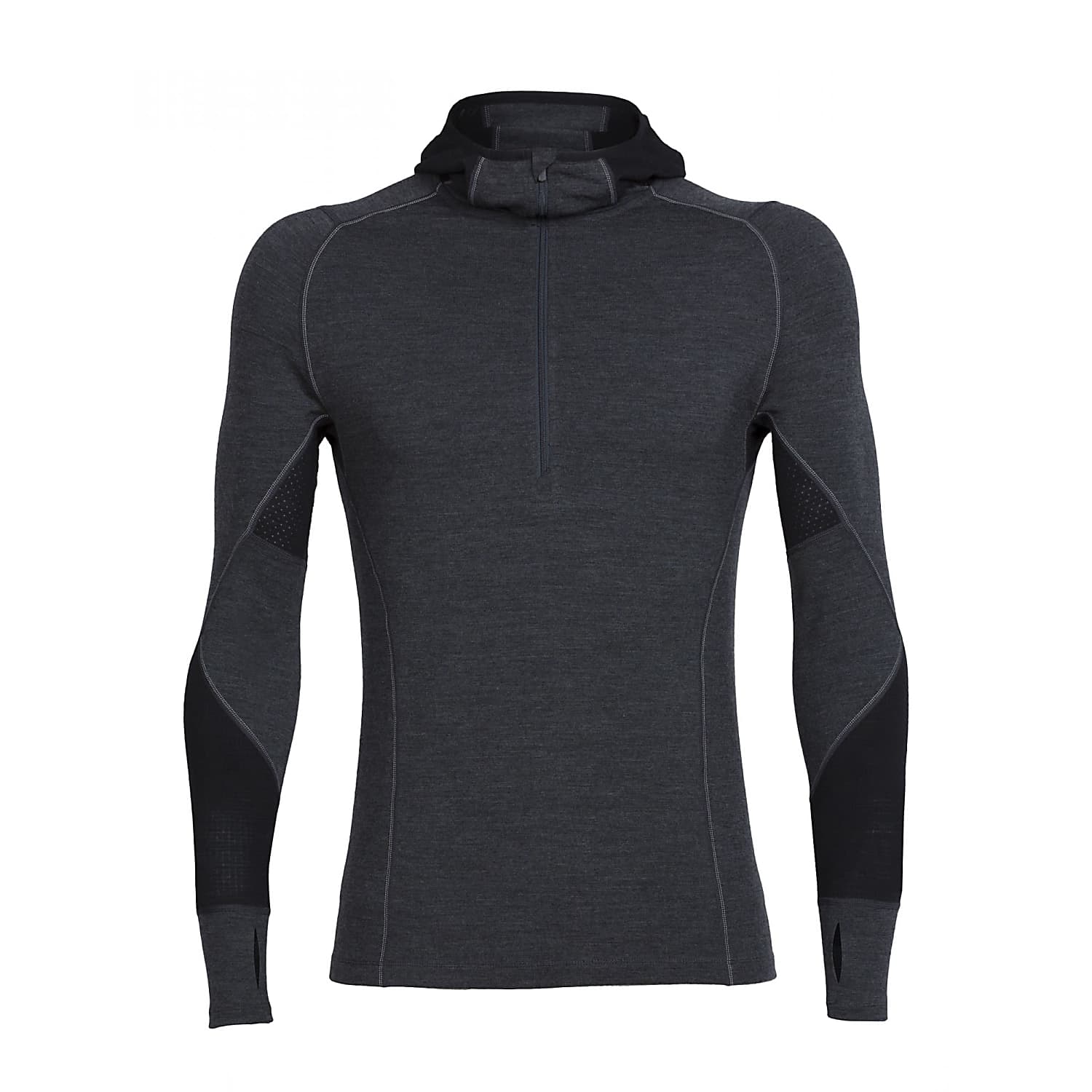 ICEBREAKER Mens Winter Zone LS Half Zip Hood JET HTHR/BLACK/LUNAR