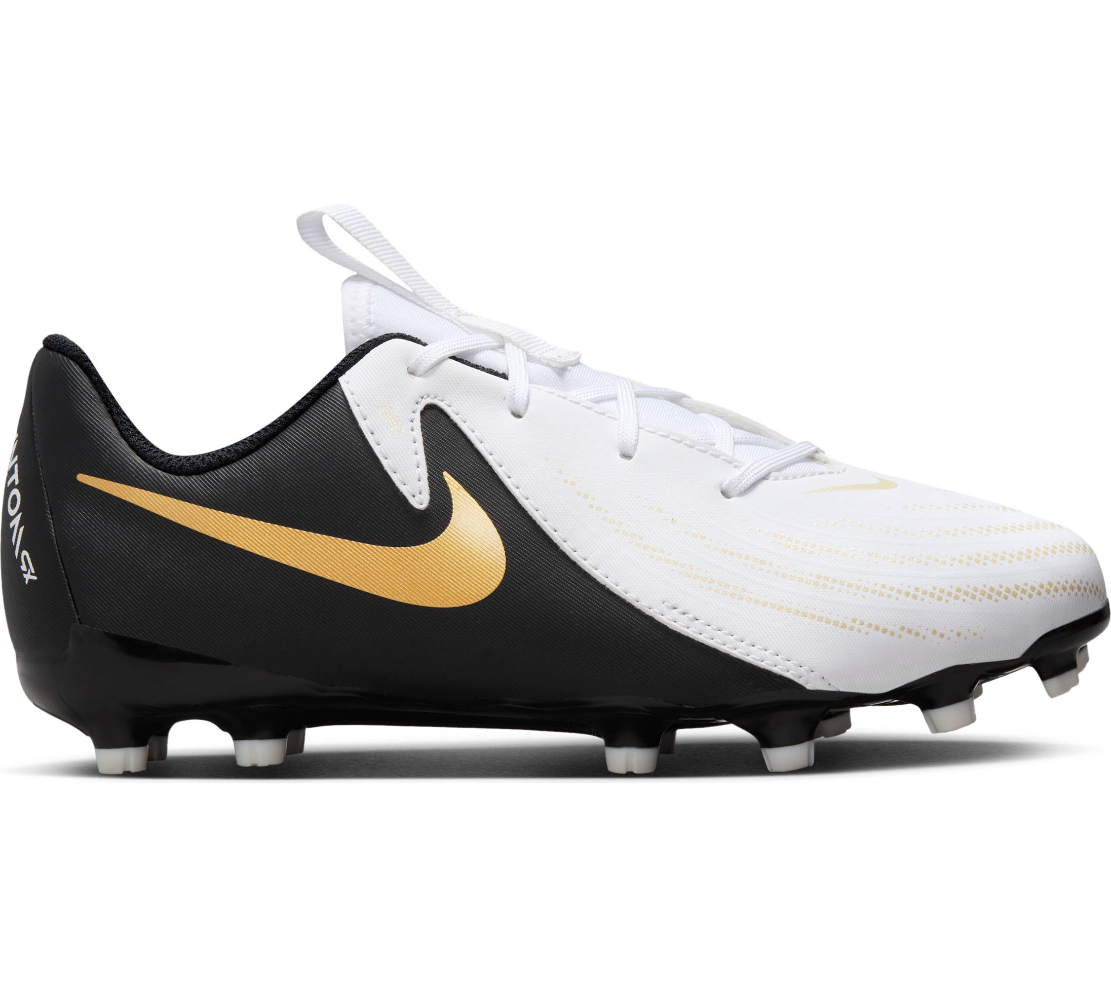 NIKE JR PHANTOM GX II ACADEMY FG/MG WHITE/BLACK-MTLC GOLD COIN
