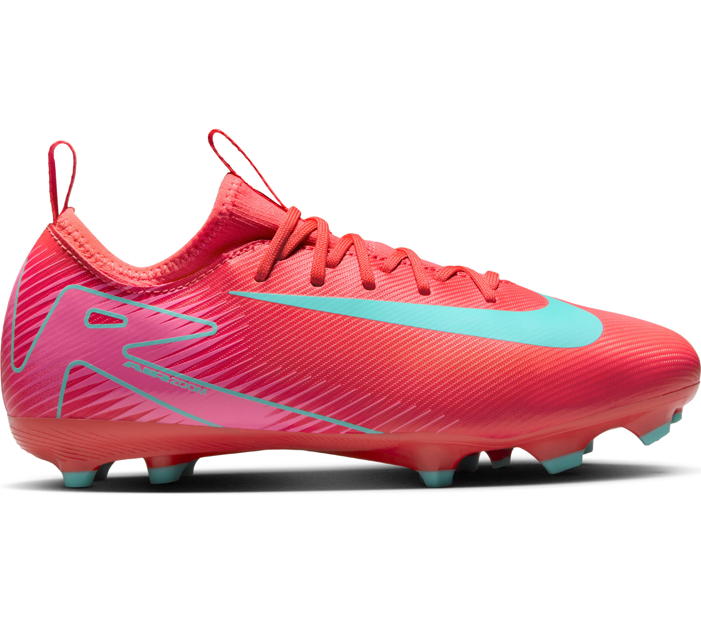 NIKE JR ZOOM VAPOR 16 ACADEMY FG/MG EMBER GLOW/AURORA GREEN