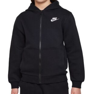 NIKE K NSW CLUB FLC HD FZ LS LBR BLACK/WHITE
