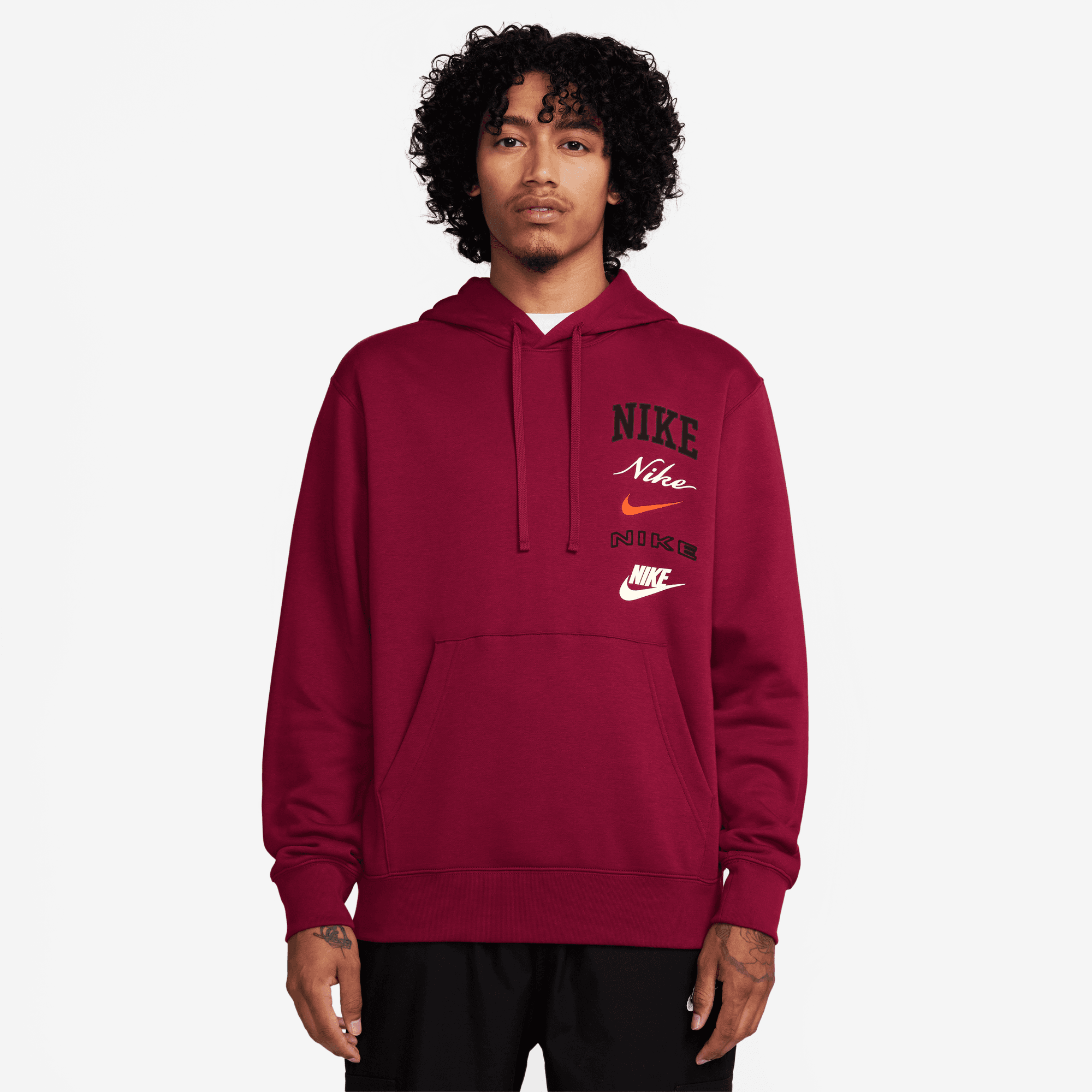 NIKE M NK CLUB BB PO HDY STACK GX TEAM RED/SAIL/SAFETY ORANGE