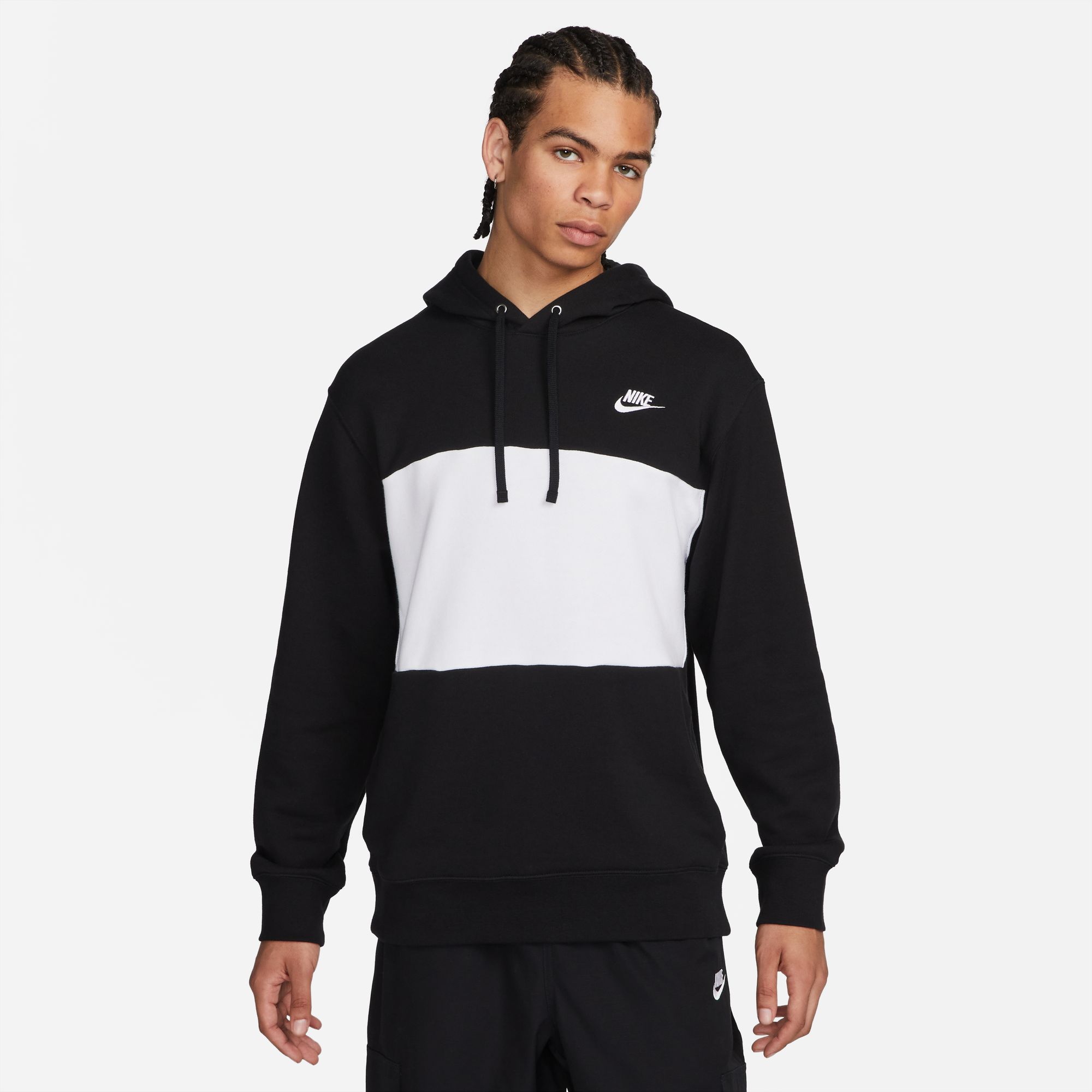 NIKE M NK CLUB+ FT CB HOODIE BLACK/WHITE/WHITE