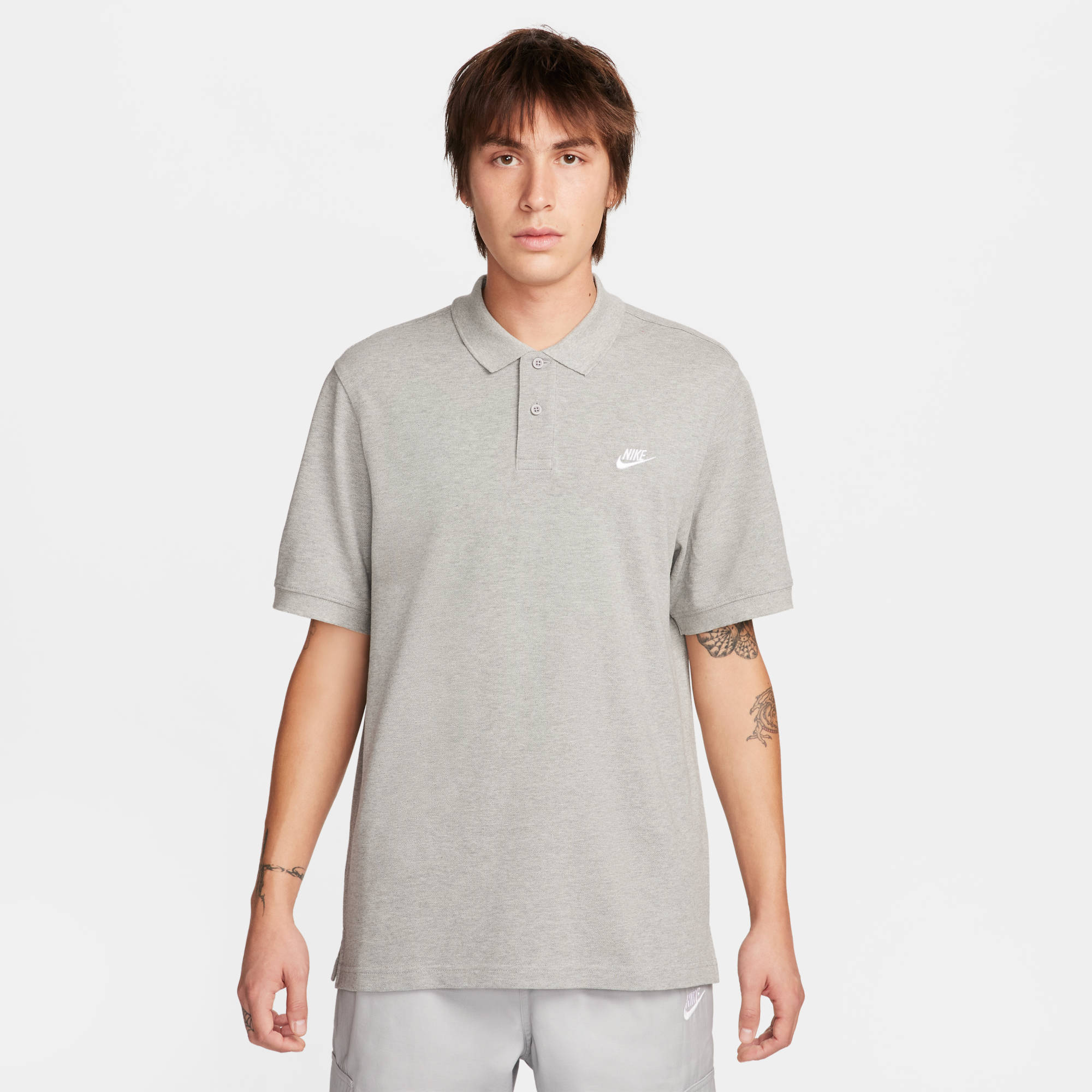 NIKE M NK CLUB SS POLO PIQUE DK GREY HEATHER/WHITE