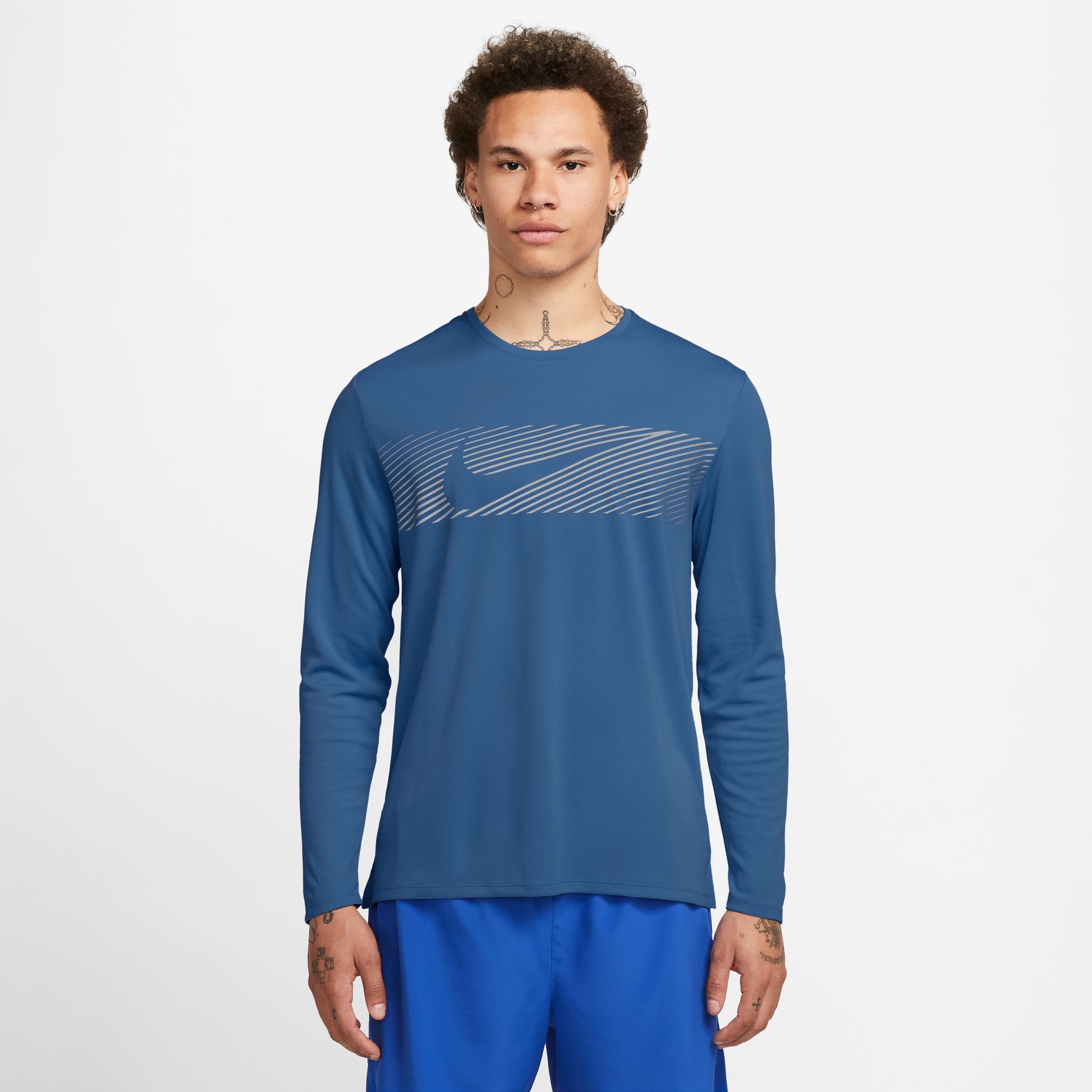 NIKE M NK DF UV MILER TOP LS FLASH COURT BLUE/REFLECTIVE SILV