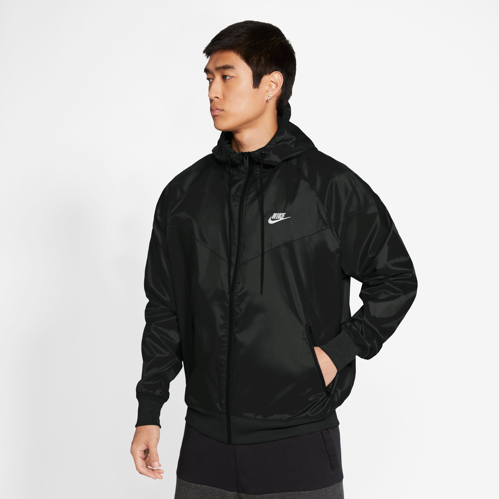 NIKE M NK WVN LND WR HD JKT BLACK/WHITE