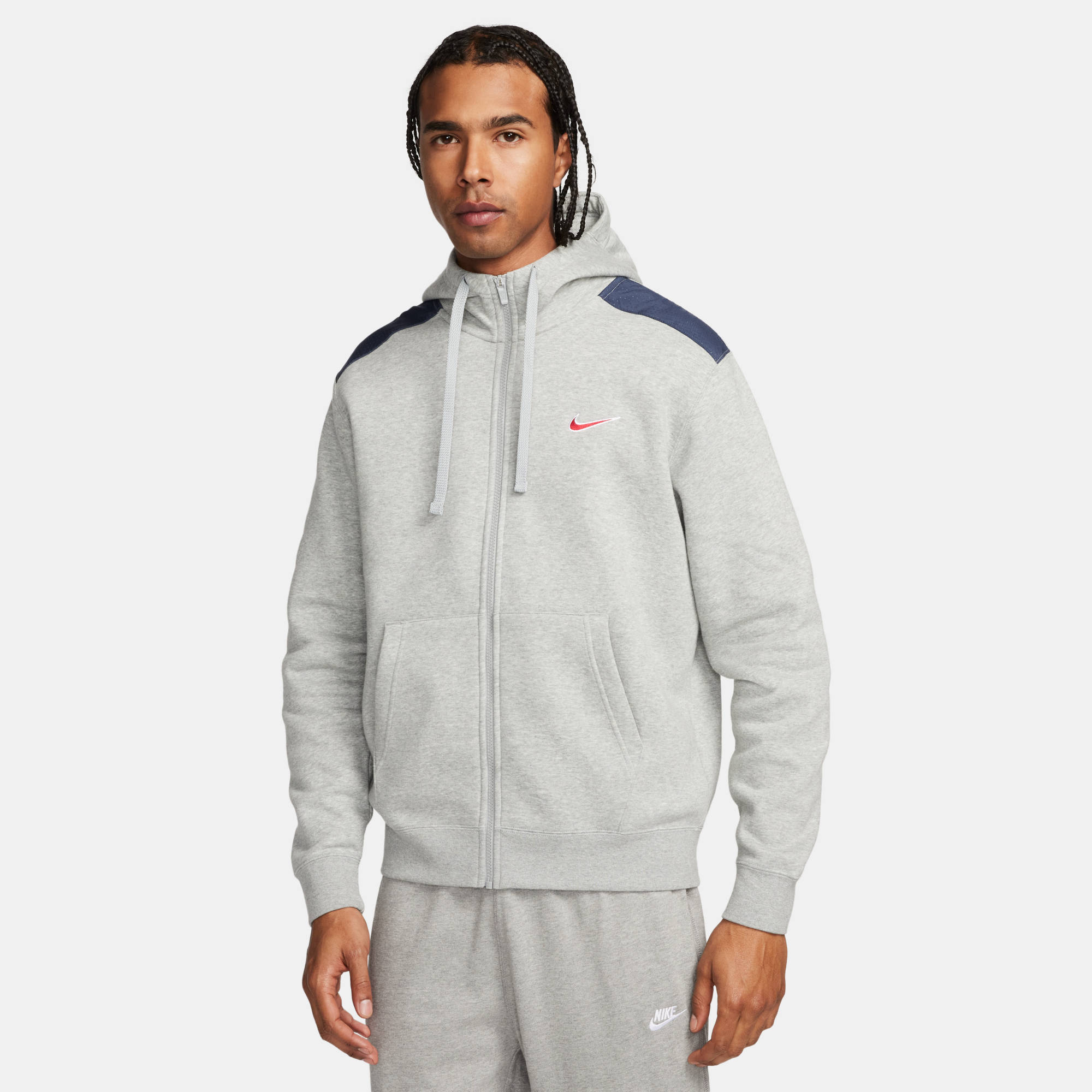 NIKE M NSW SP FLC FZ HOODIE BB DK GREY HEATHER/THUNDER BLUE