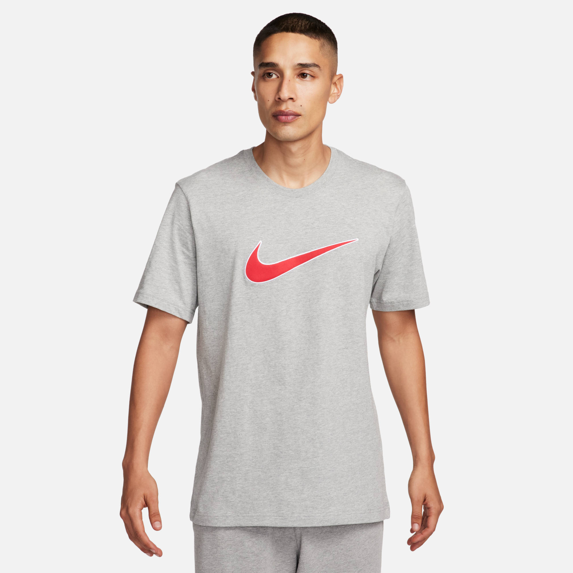 NIKE M NSW SP SS TOP DK GREY HEATHER/FIRE RED
