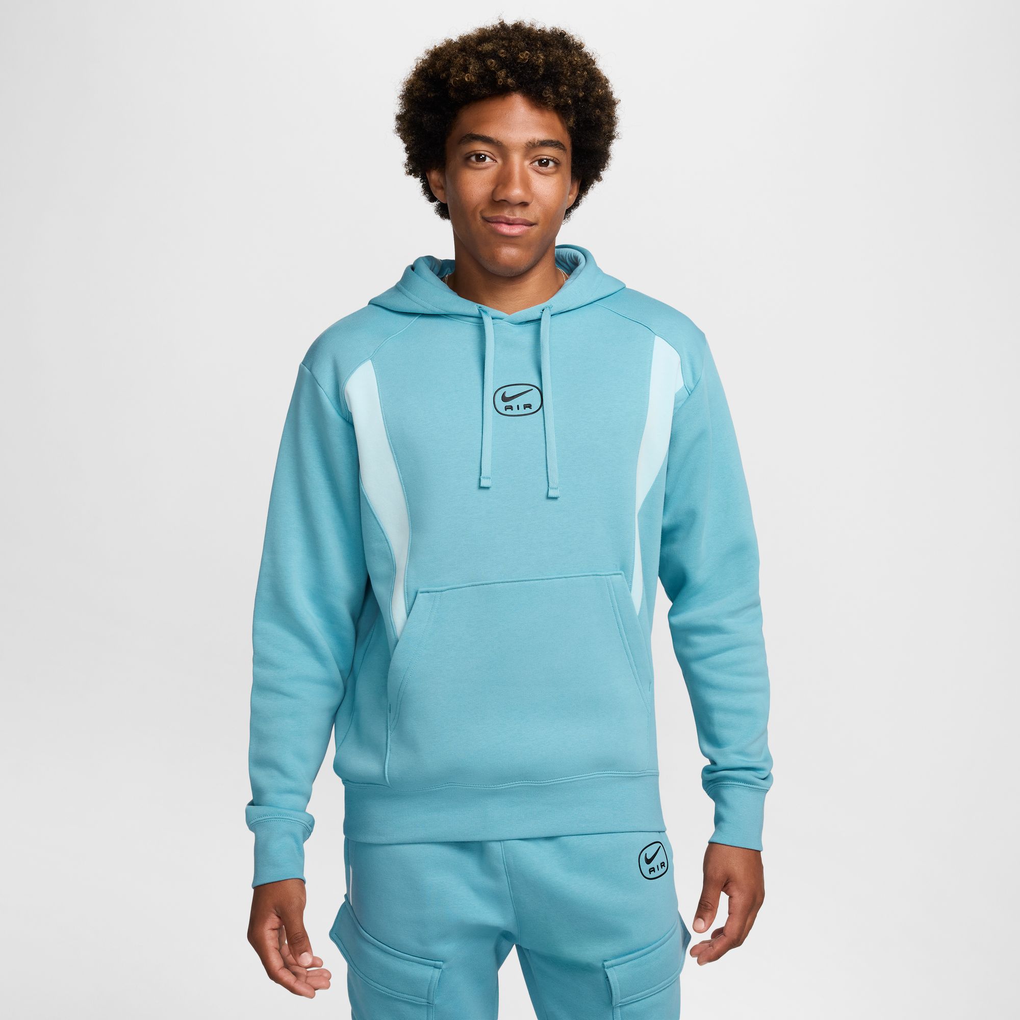 NIKE M NSW SW AIR PO HOODY FLC BB DENIM TURQ/GLACIER BLUE/BLACK