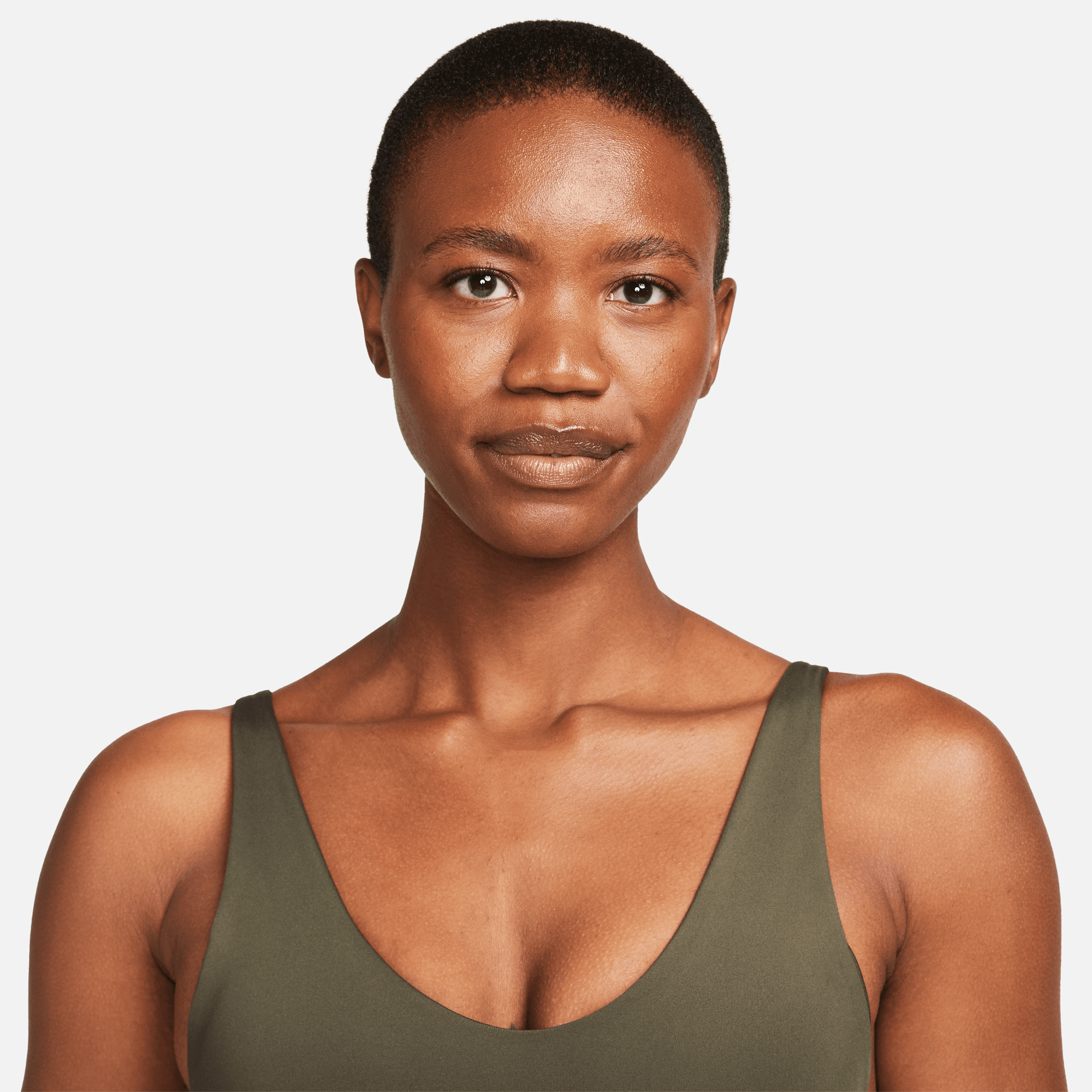 NIKE W NK DF INDY PLUNGE CUTOUT BRA CARGO KHAKI/WHITE – Bild 3