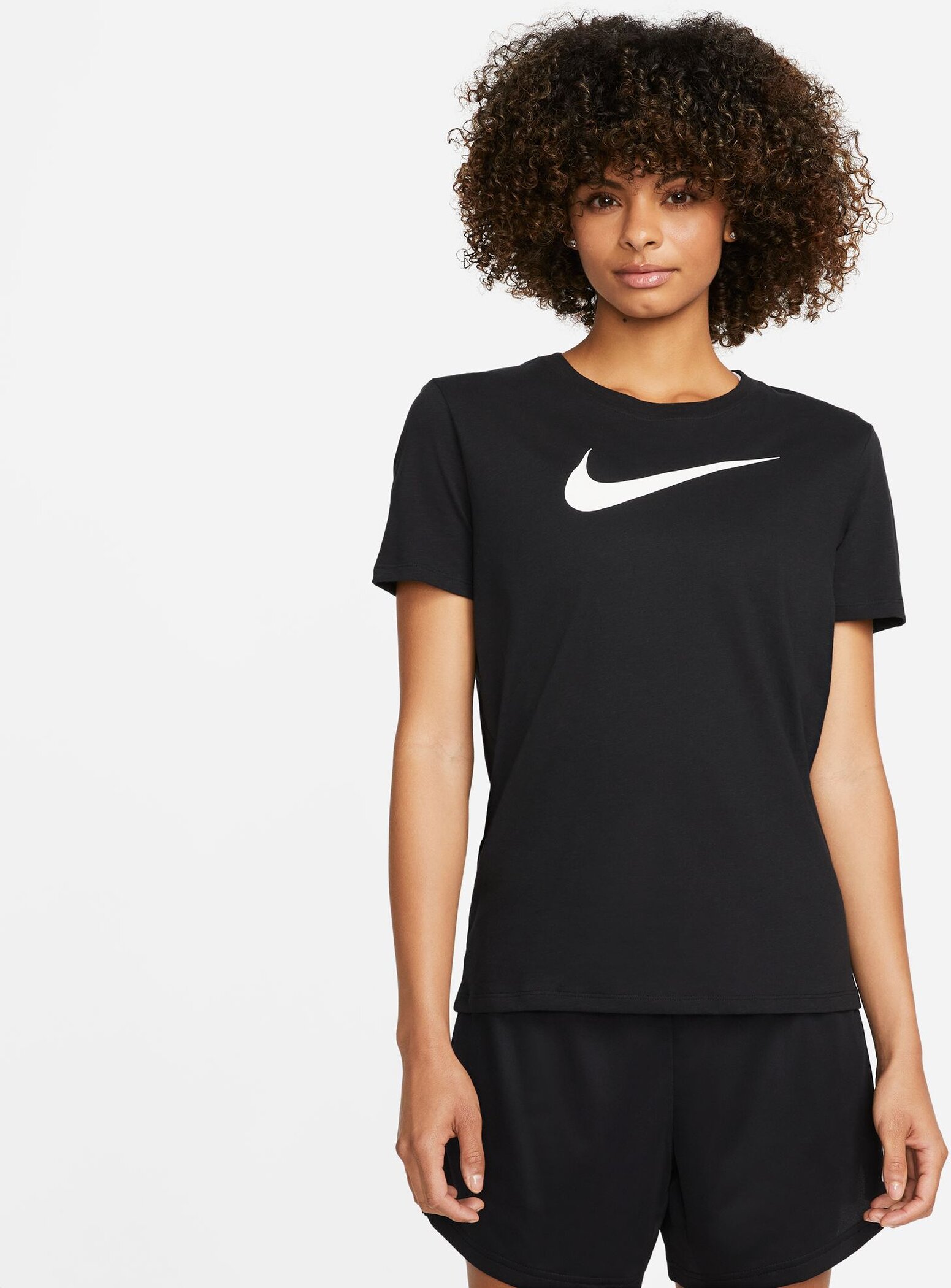 NIKE W NK DF TEE SWOOSH BLACK/WHITE