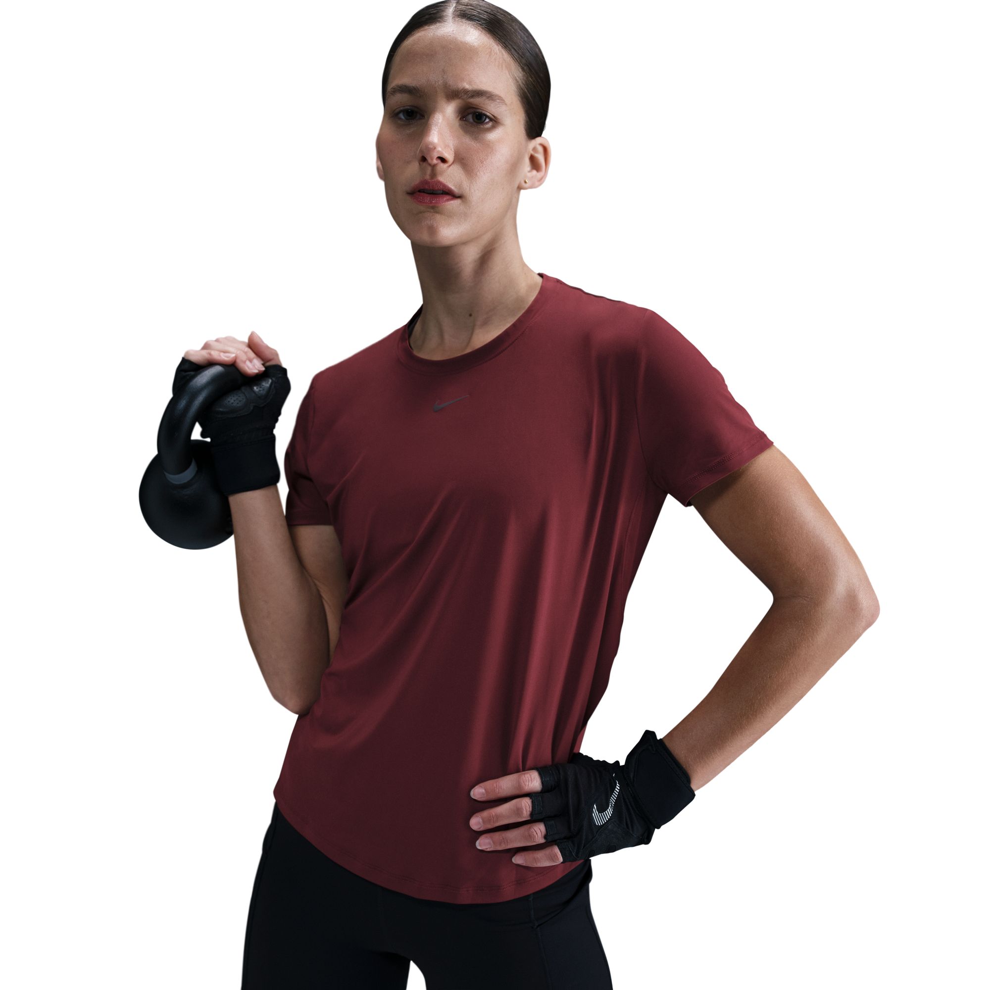 NIKE W NK ONE CLASSIC DF SS TOP DARK TEAM RED/BLACK – Bild 5