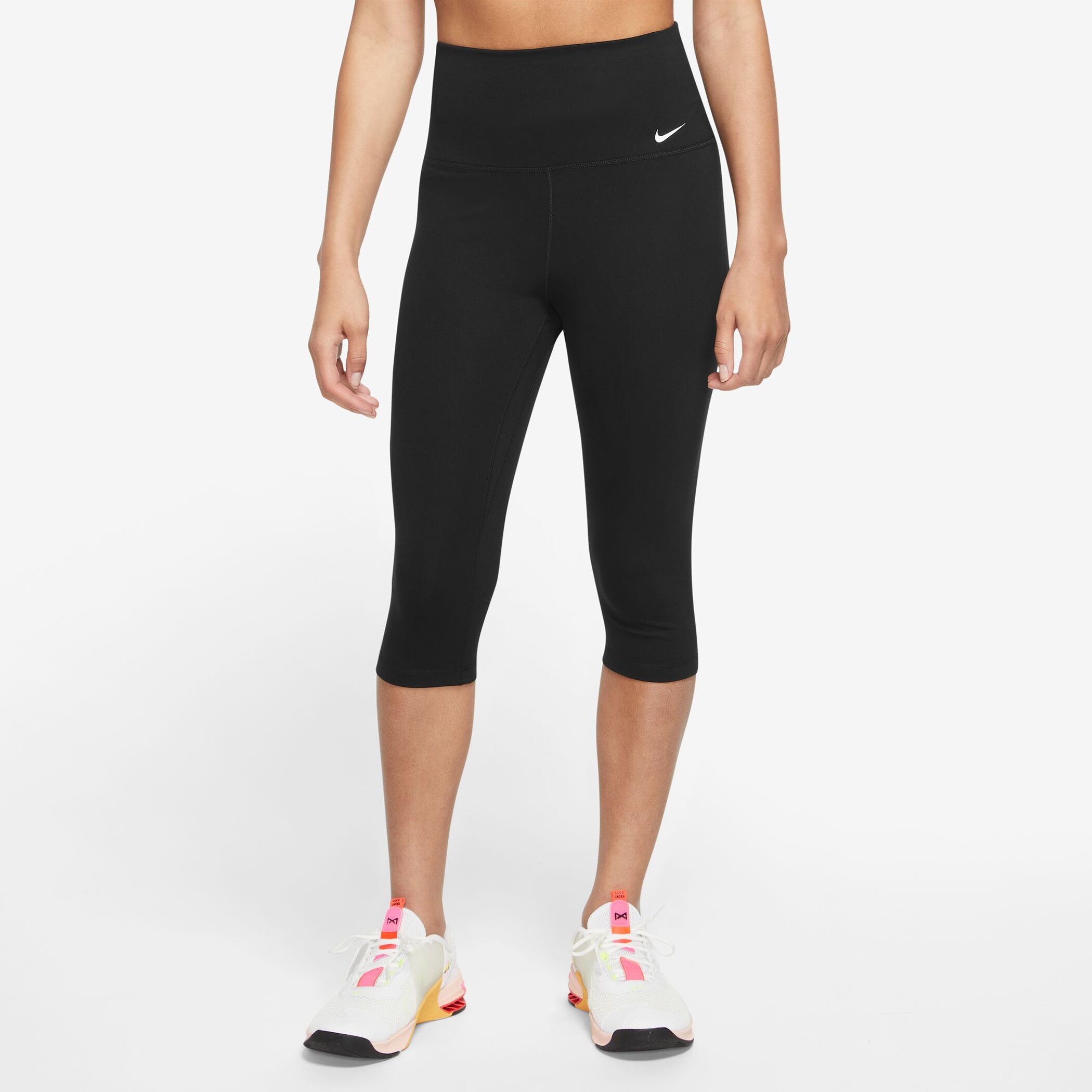 NIKE W NK ONE DF HR CPRI TIGHT BLACK/WHITE