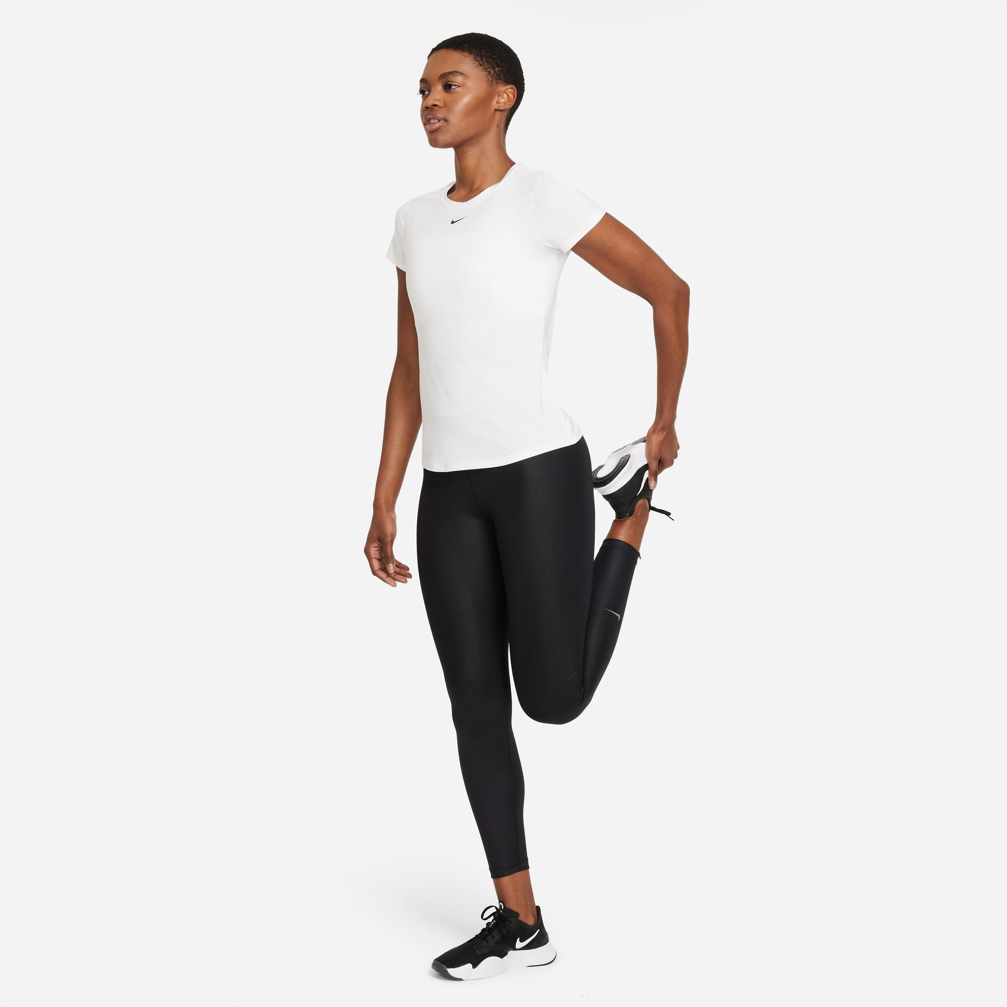 NIKE W NK ONE DF SS SLIM TOP WHITE/BLACK – Bild 4