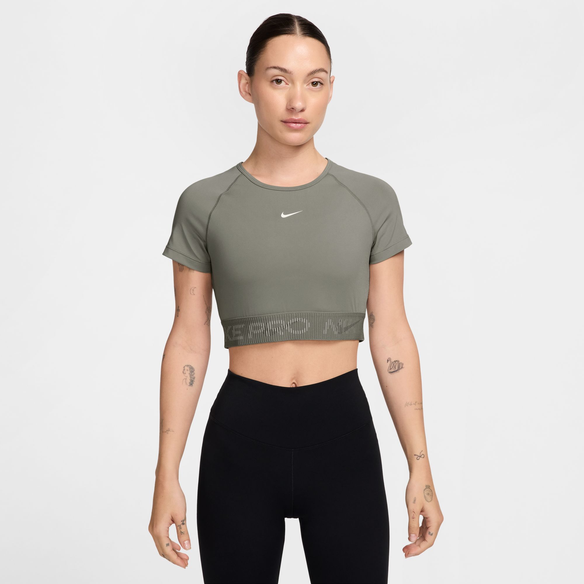 NIKE W NP DF SS CROP TOP TT GX LIGHT ARMY/CARGO KHAKI/WHITE