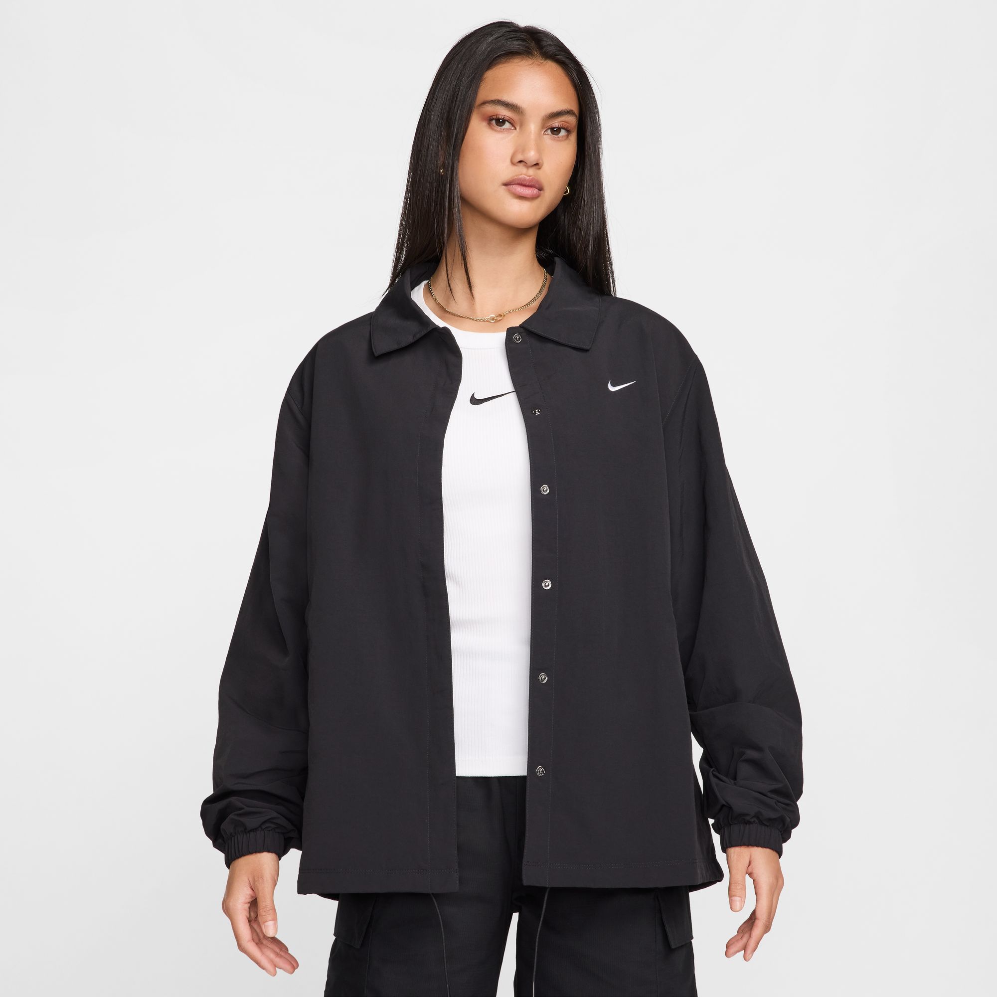 NIKE W NSW ESSTL WVN UV HBR CCH JKT BLACK/WHITE