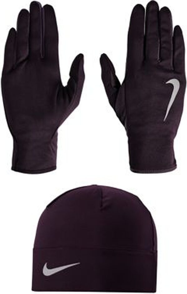NIKE WOMENS RUN DRY HAT AND GLOV PORT WINE/NIGHT PURPLE/SI