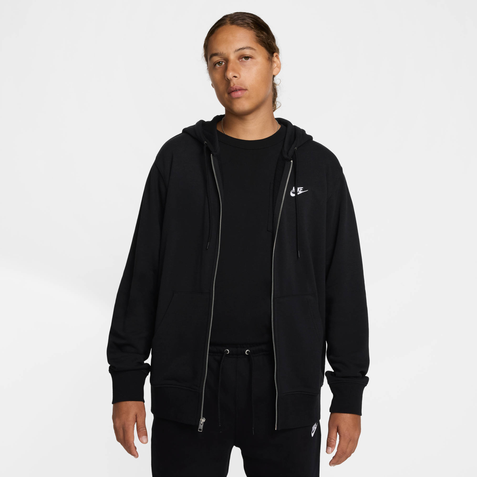 NIKE M NK CLUB FT FZ HOODIE BLACK/BLACK/WHITE