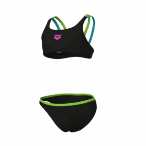 ARENA GIRL'S ARENA TWO PIECES SWIMSU BLACK-SOFT GREEN-WATER-SOFT GR
