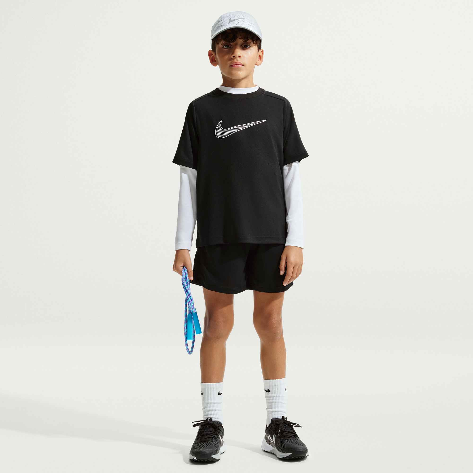 NIKE B NK DF MULTI SS TOP HBR BLACK/WHITE