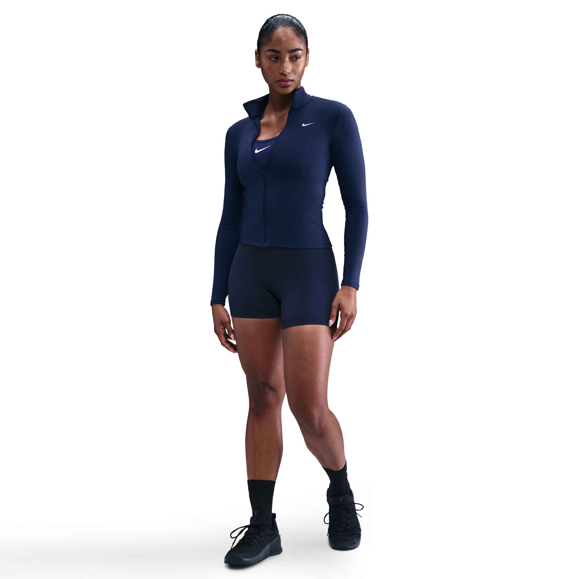 NIKE W NK ONE DF FZ FITTED JKT MIDNIGHT NAVY/WHITE