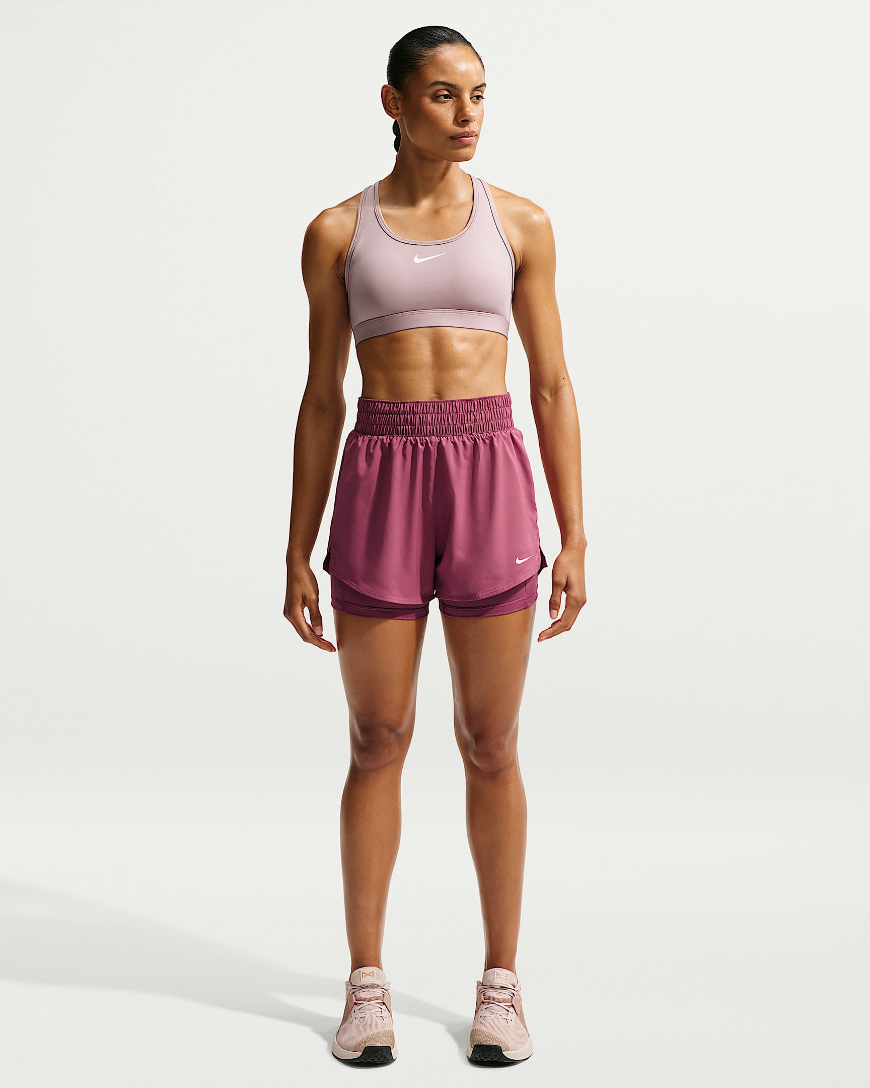 NIKE W NK ONE DF HR 3IN 2N1 SHORT PINK SMOKE/WHITE