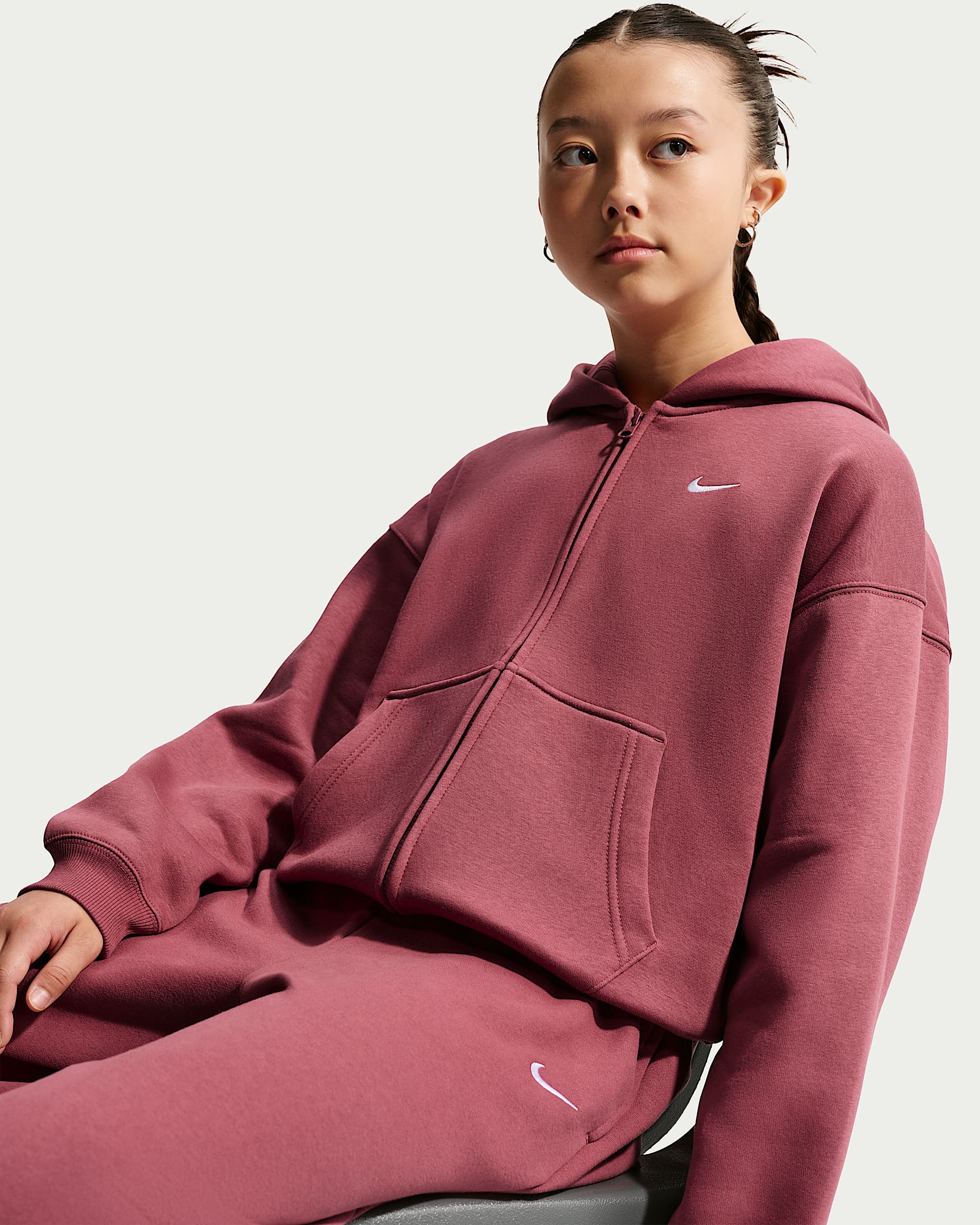 NIKE G NSW STUDIO FLC OS FZ HD PINK SMOKE/WHITE – Bild 3